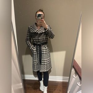 Black and white houndstooth wool blend jacket